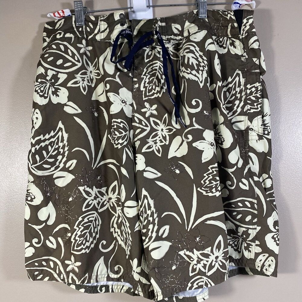 Nat Nast Swim Trunks Mens 36 Brown Board Shorts  Tropical Island Print